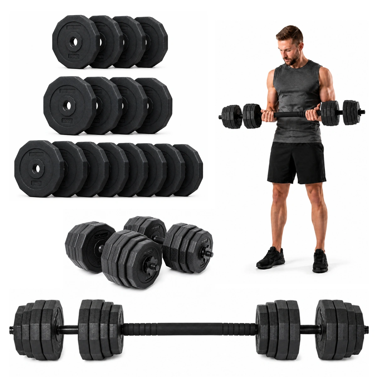 Sztanga regulowana 40 kg hantle 2w1 do ćwiczeń w domu