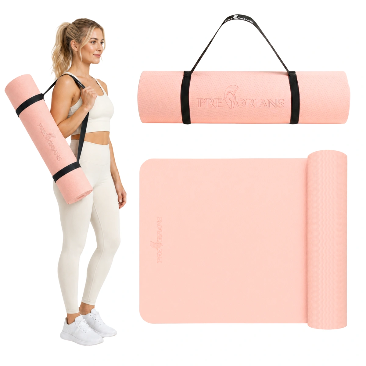 Gruba mata do ćwiczeń TPE 10 mm do jogi fitness i pilatesu brzoskwiniowa