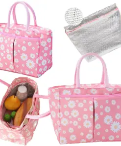 Torba termiczna izolacyjna na drugie śniadanie lunch stokrotka różowa