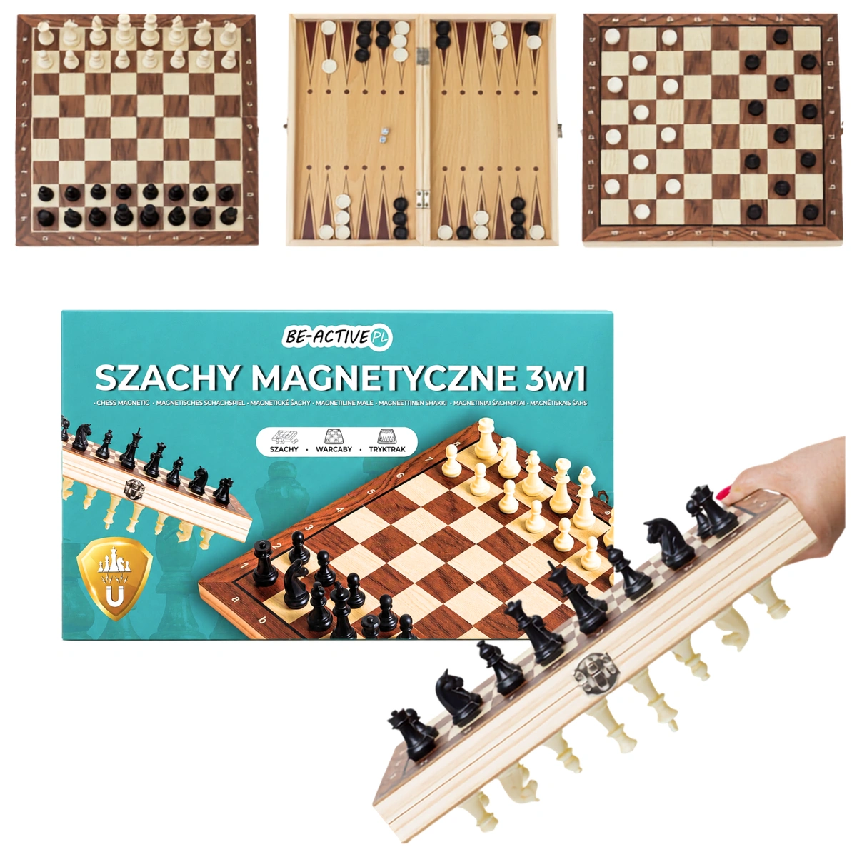 Gra 3w1 szachy warcaby backgammon magnetyczne drewniane